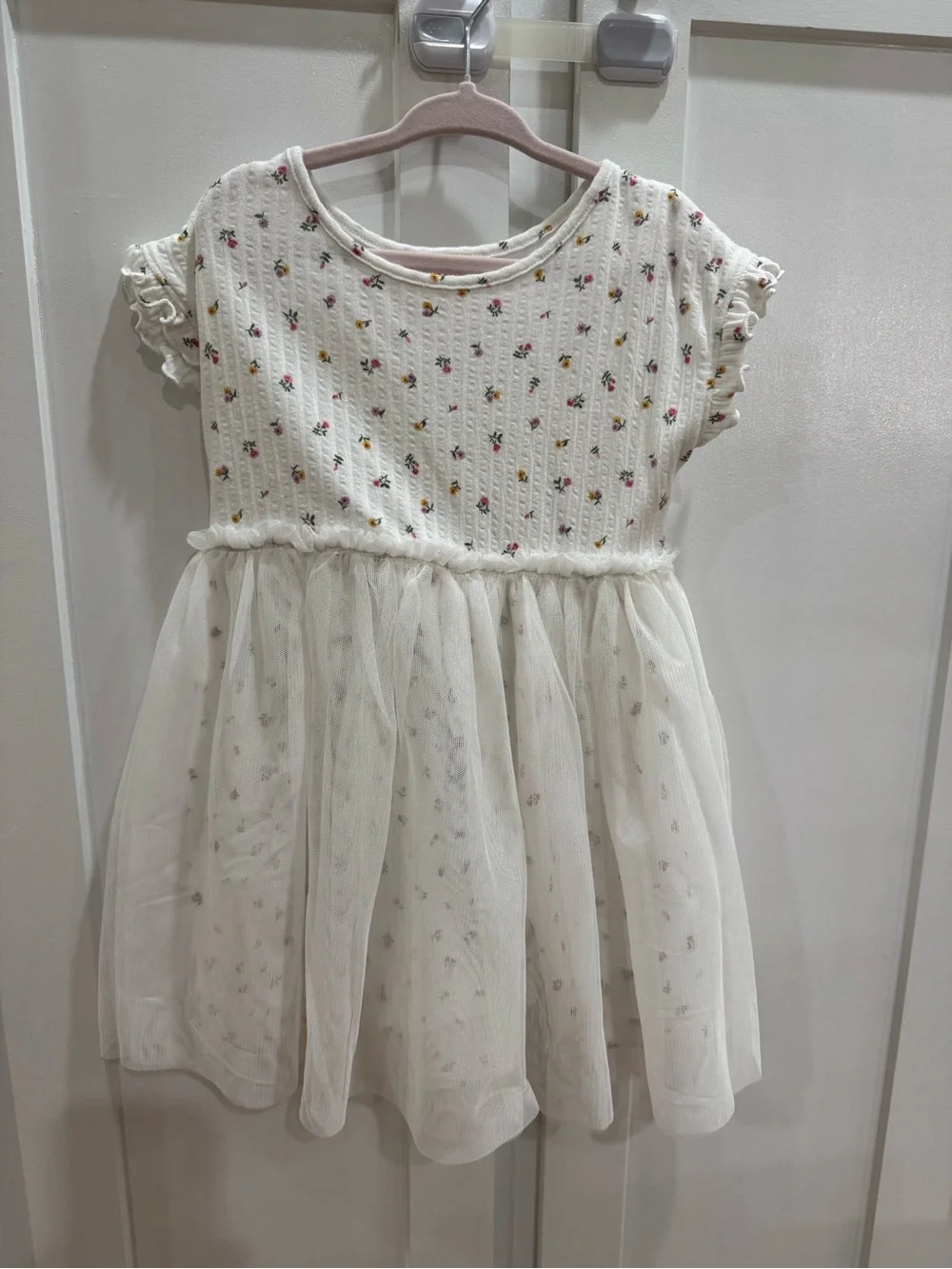 Cat & Jack Cream Floral Tulle Dress